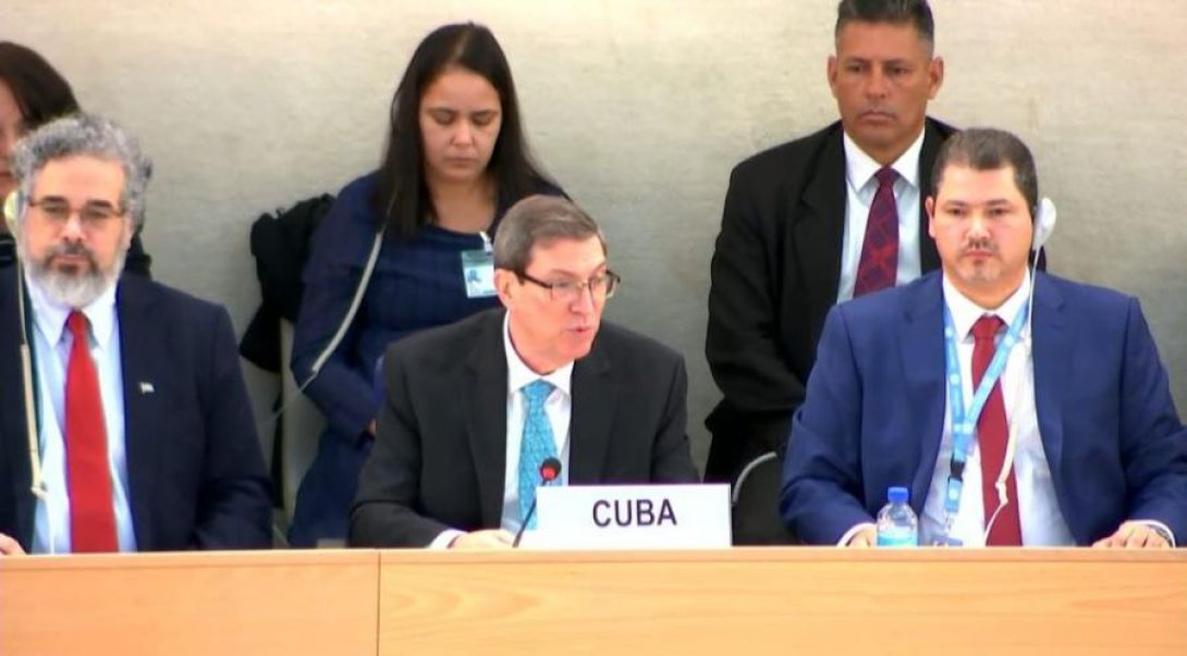 El canciller cubano Bruno Rodríguez Parrilla durante el EPU a Cuba.