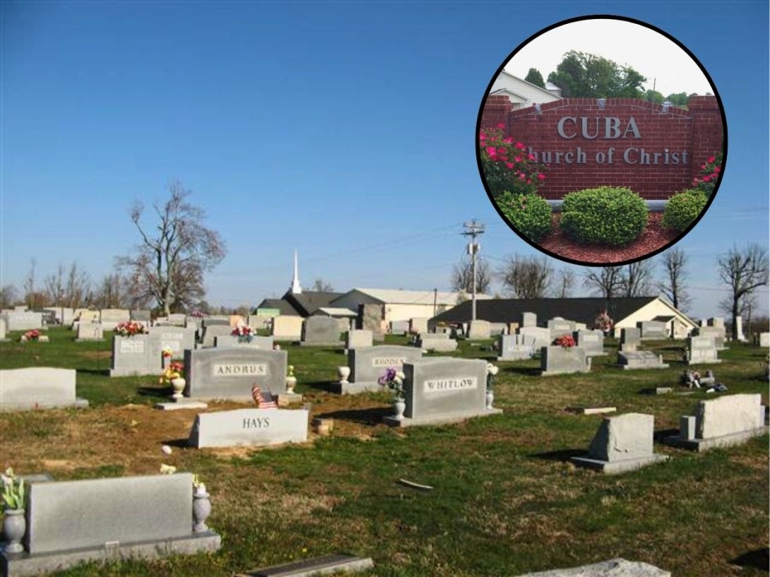 Vista del cementerio de la Cuba Church of Christ en el condado de Graves, Kentucky, Estados Unidos.