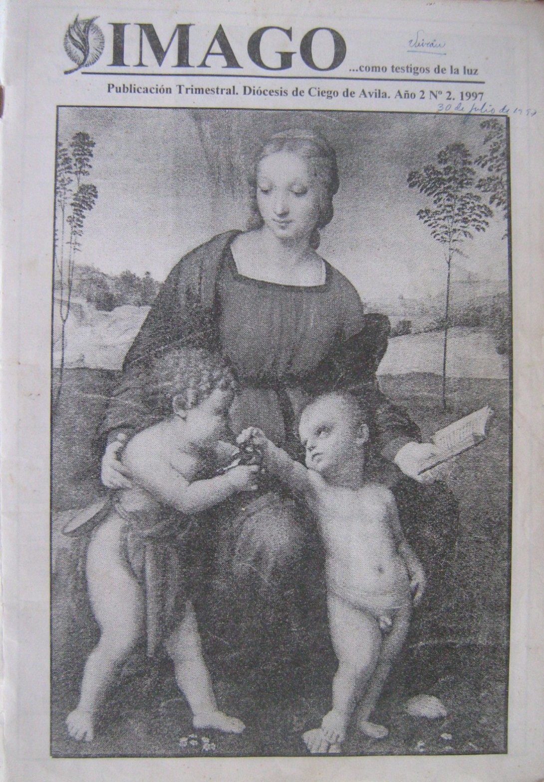 Cubierta de la revista cultural "Imago" de Ciego de Ávila. Nro. 2 de 1997.