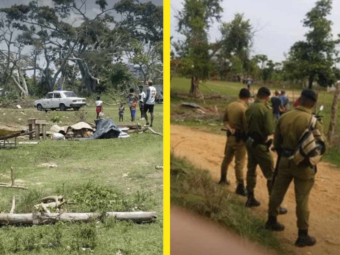 Capturas de los desalojos en Pinar del Río, Cuba: familias con casas destruidas y militares armados.