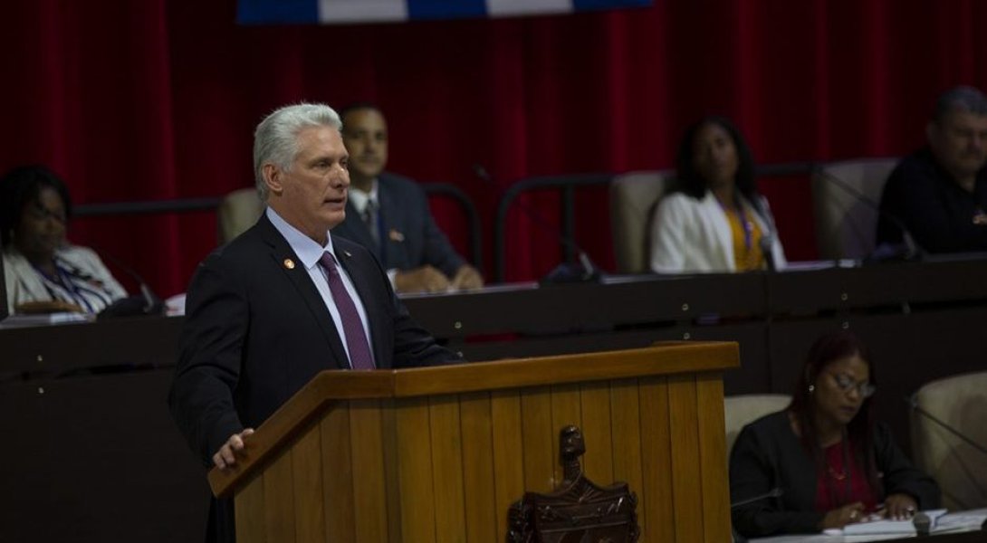 Miguel Díaz-Canel habla ante la ANPP tras ser reelegido.