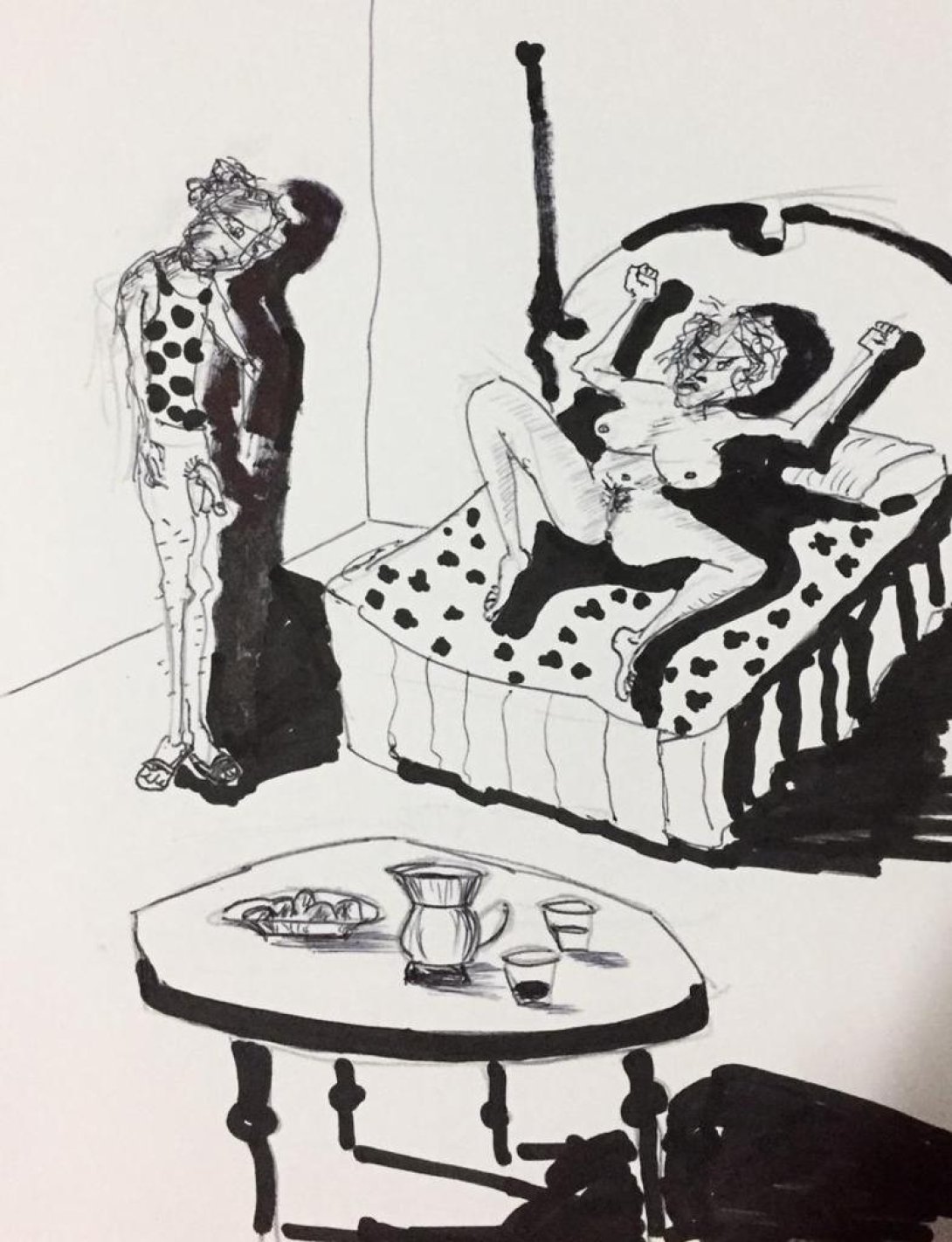 Dibujo pareja desnuda sadomasoquista