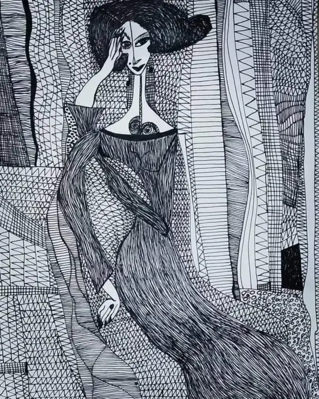 Representación de una figura femenina con un vestido.