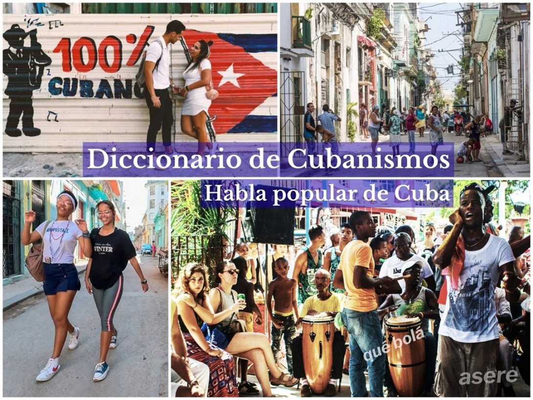 collage de escenas del habla popular de Cuba y lenguaje cotidiano cubano
