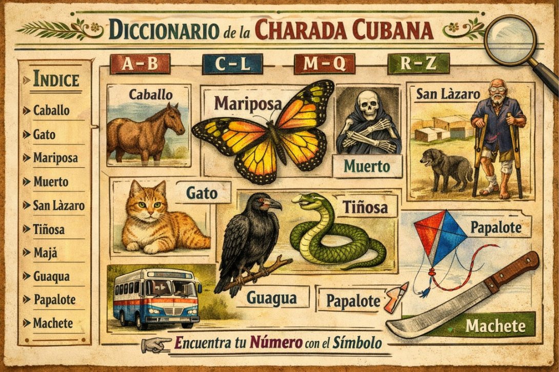 Diccionario de la charada cubana. Busca por símbolos y encuentra el número de cada símbolo.