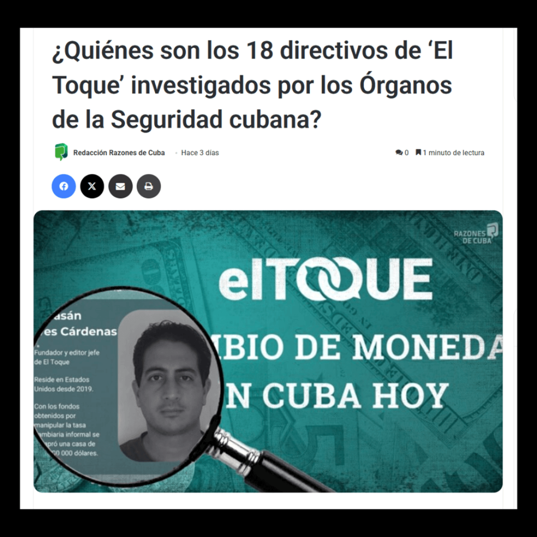 Ataque del programa "Razones de Cuba" de la Seguridad del Estado cubana, contra el medio "El Toque" (noviembre 2025).