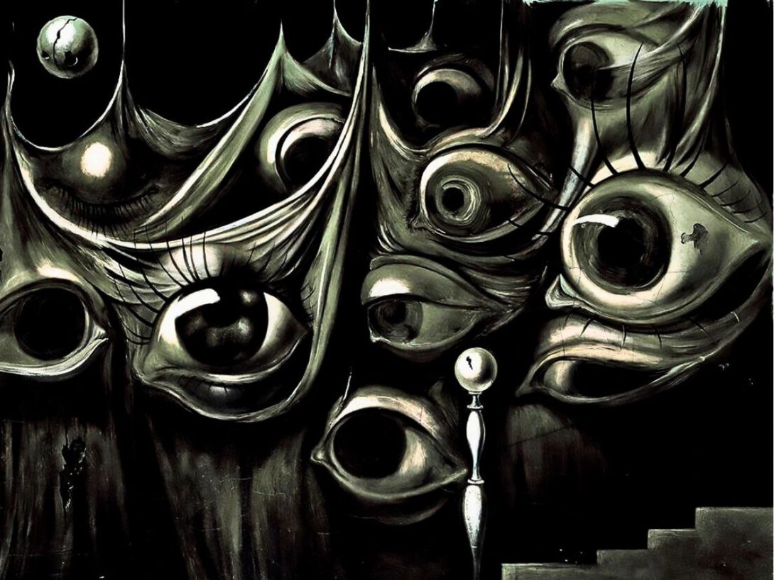 Dibujo de Salvador Dalí, proyecto "Ojos y escalera" para la película "Spellbound" de Alfred Hitchcock, 1945.