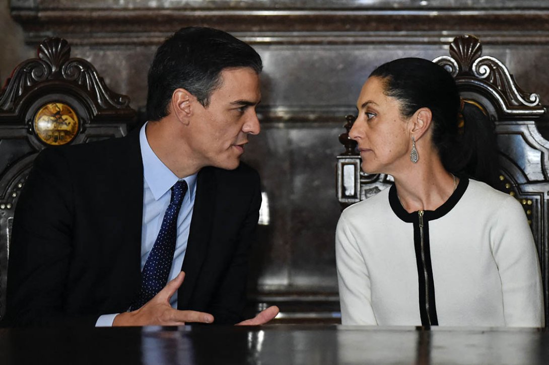 Encuentro entre Claudia Sheinbaum y Pedro Sánchez en enero de 2019. Foto: Alfredo Estrella /  AFP