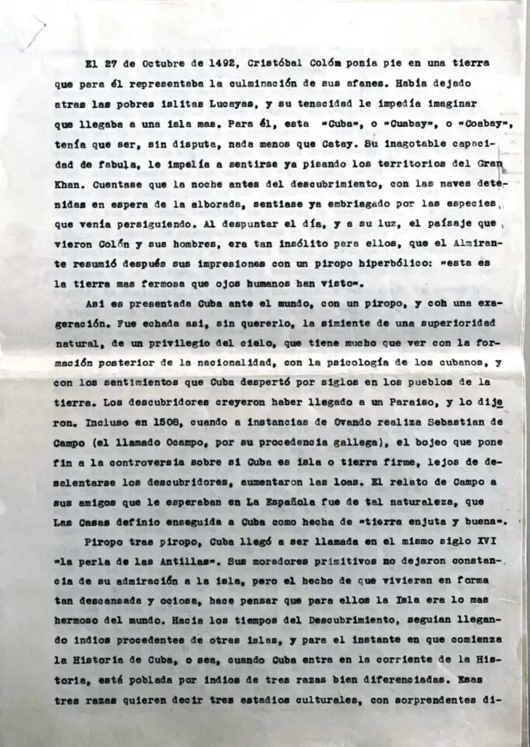  Primera página de EL VALOR DE LA ISLA A LOS OJOS DE DESCUBRIDORES, COLONIZADORES Y GOBERNANTES DESDE 1492 HASTA 1898, de Gastón Baquero. 