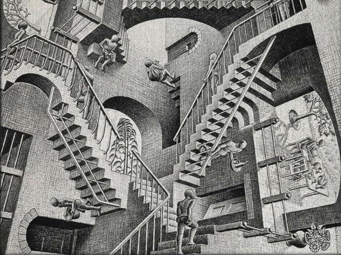 "Relatividad" (1953) de M. C. Escher (Fragmento).