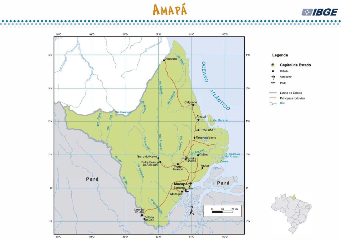 Mapa del estado de Amapá, Brasil.