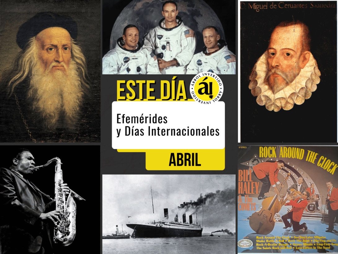 Portada. Postal de efemérides de abril. Este día en la historia