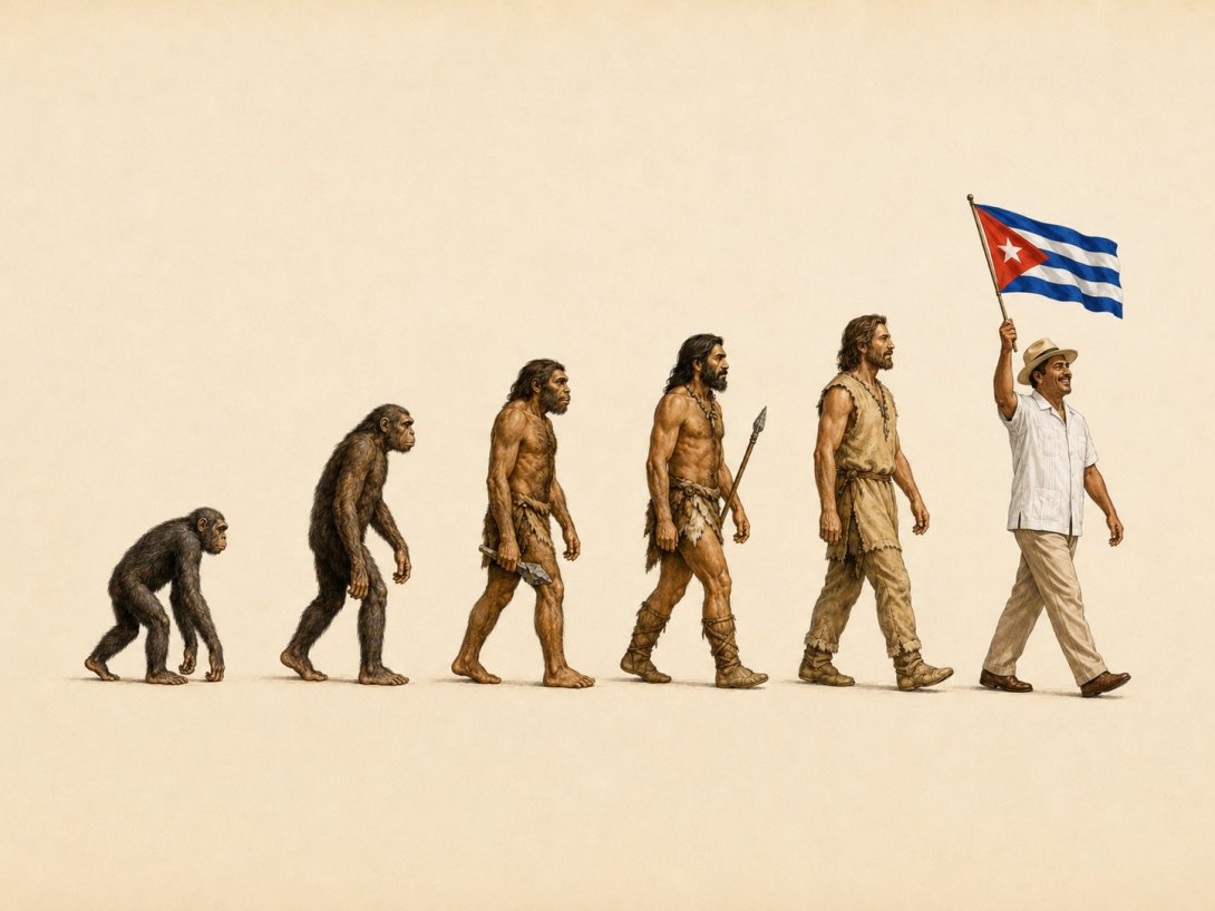 Alegoría humorística de la evolución del ser humano.