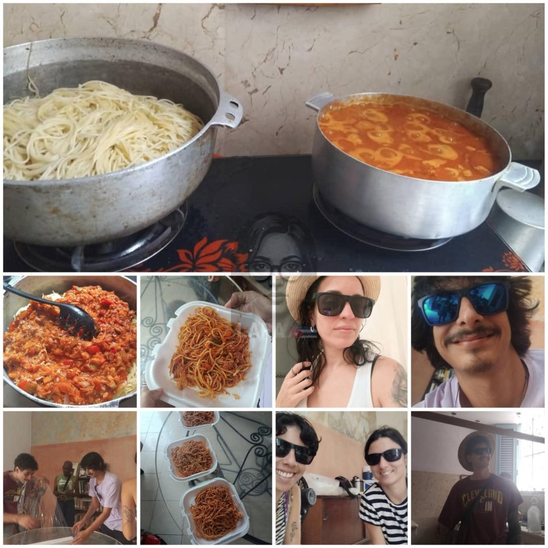 Alimentos donados para personas desfavorecidas en Cuba y fotos de los activistas que los elaboran y reparten. Collage tomado del perfil de Facebook de Lara Crofs.