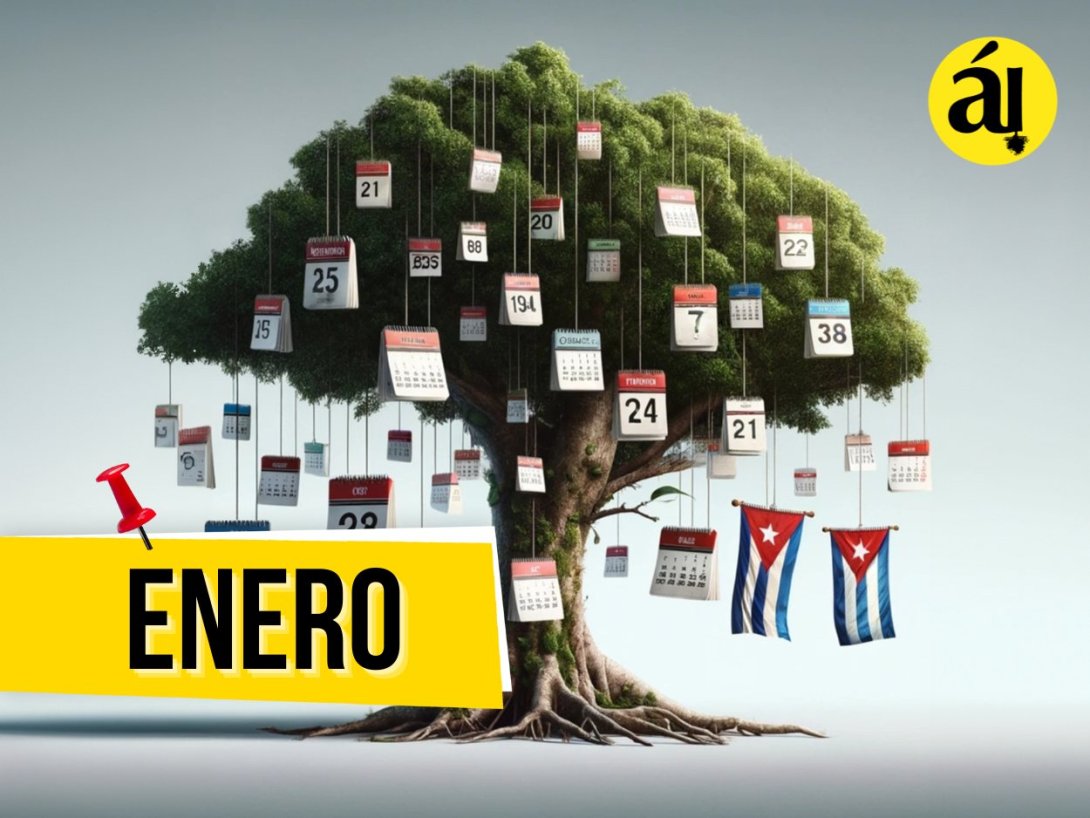 Fechario 1 de Árbol Invertido - 1 - Enero - Árbol con almanaques y banderas