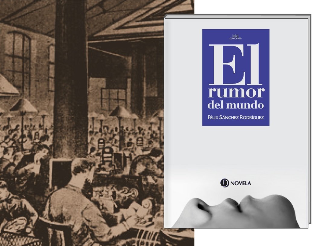 Portada de El rumor del mundo junto a imagen de una oficina de correos.