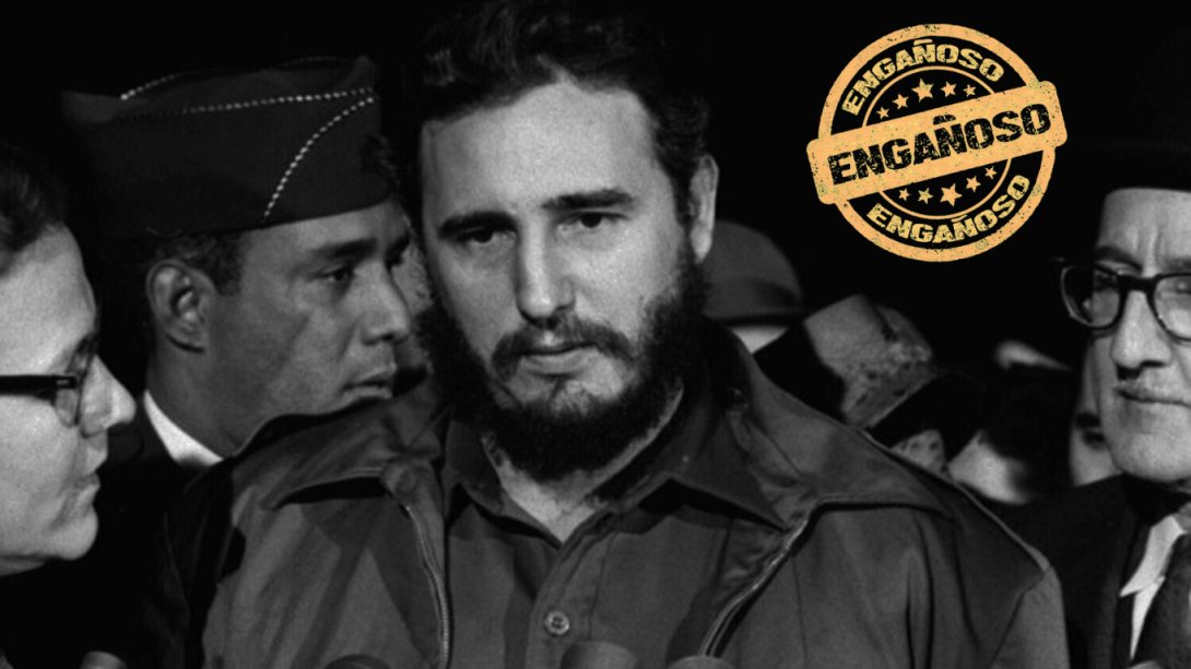 Fidel Castro con el logo "Engañoso"