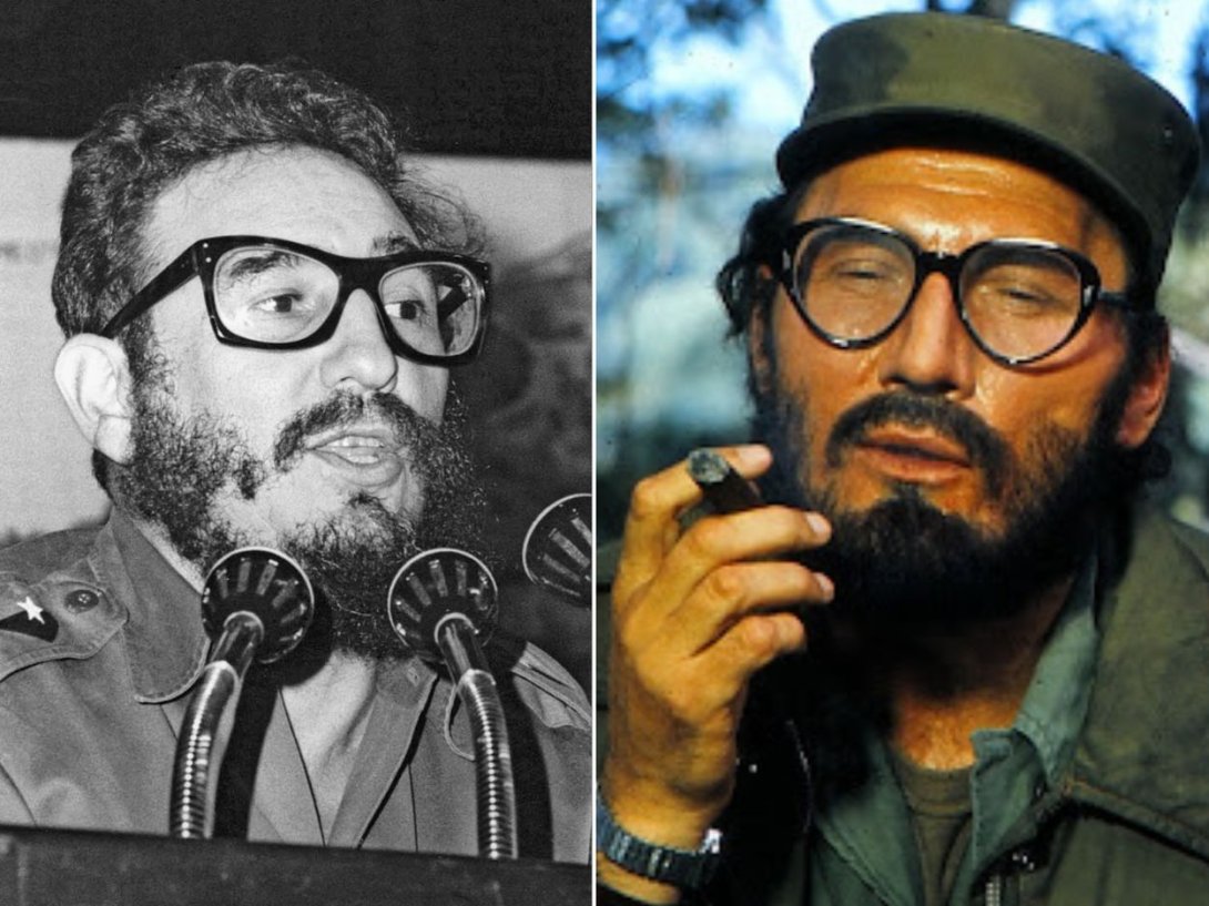 El dictador cubano Fidel Castro y el actor estadounidense Jack Palance que lo interpreta en la película "Che!" (1969) dirigida por Richard Fleischer.