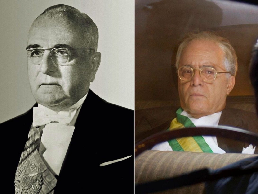 El dictador brasileño Getúlio Vargas y el actor brasileño Tony Ramos que lo interpreta en la película "Getúlio" (2024) dirigida por João Jardim.