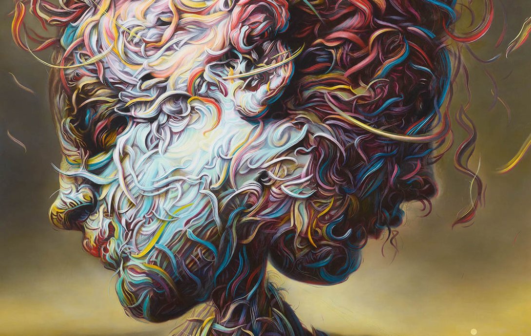 Detalle de la obra "Seguiremos bailando mientras nos paguen" (2022), del artista británco Glenn Brown.