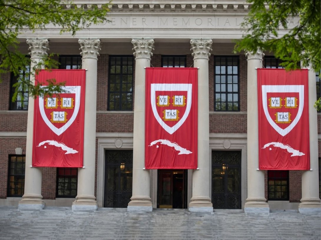 Recreación de la fachada de la Biblioteca Widener, de la Universidad de Harvard, Estados Unidos.