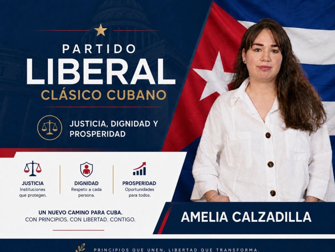 Cartel del Partido Liberal Clásico Cubano, presidido por Amelia Calzadilla.
