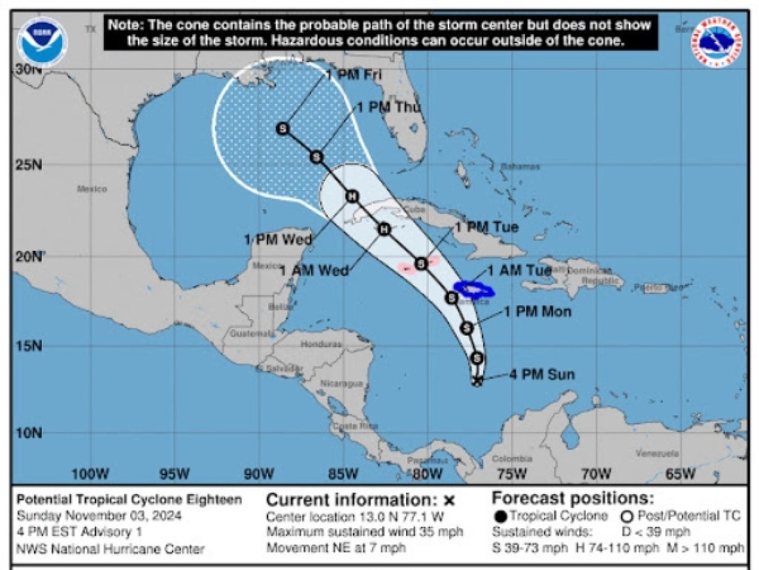Pronóstico del recorrido de la tormenta "Rafael".