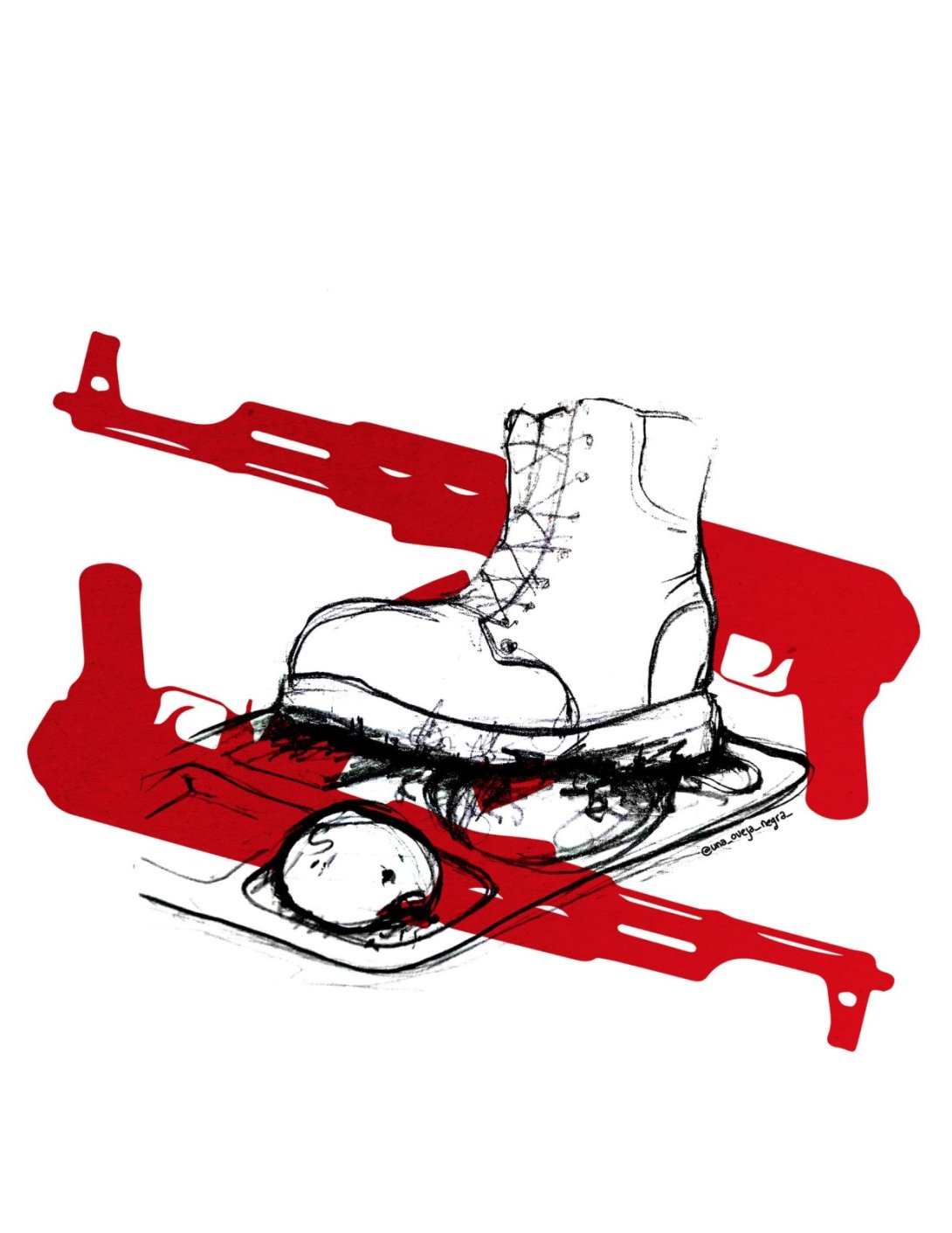 Diseño con fusiles, bota militar y pedazo de pan. fondo blanco