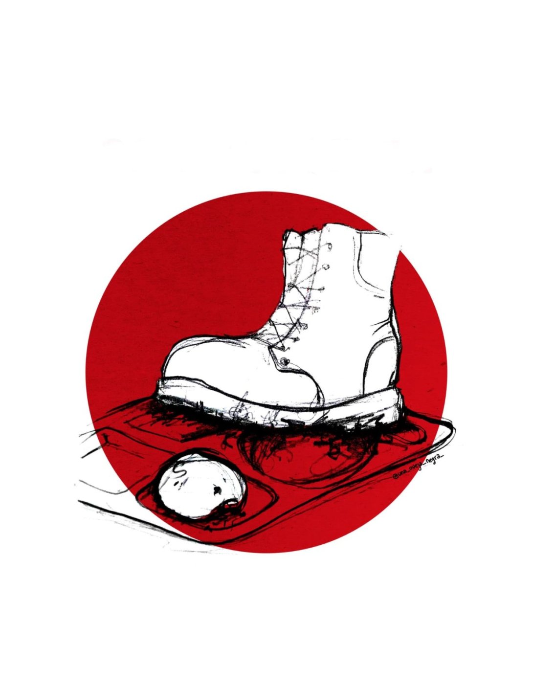 Diseño con una bota militar y un pedazo de pan.