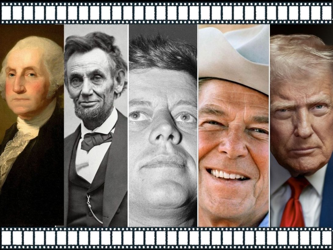 Presidentes de Estados Unidos: George Washington, Abraham Lincoln, John F. Kennedy, Ronald Reagan y Donald Trump.