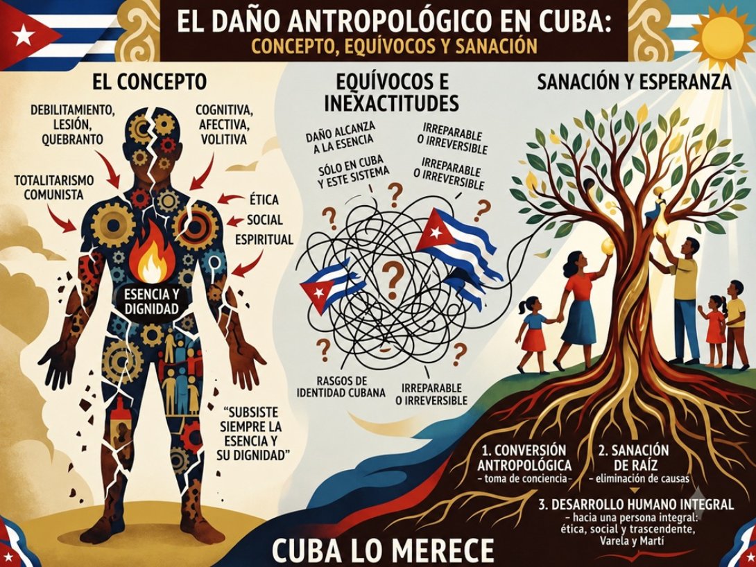 Infografía sobre el proceso de sanación del daño antropológico en una Cuba democrática. Imagen: Centro de Estudios Convivencia (2026).