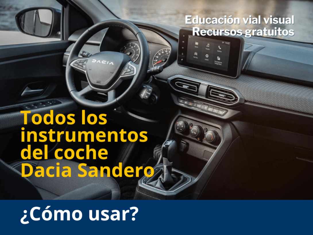 Instrumentos del coche Dacia Sandero. Mandos, luces, climatización.