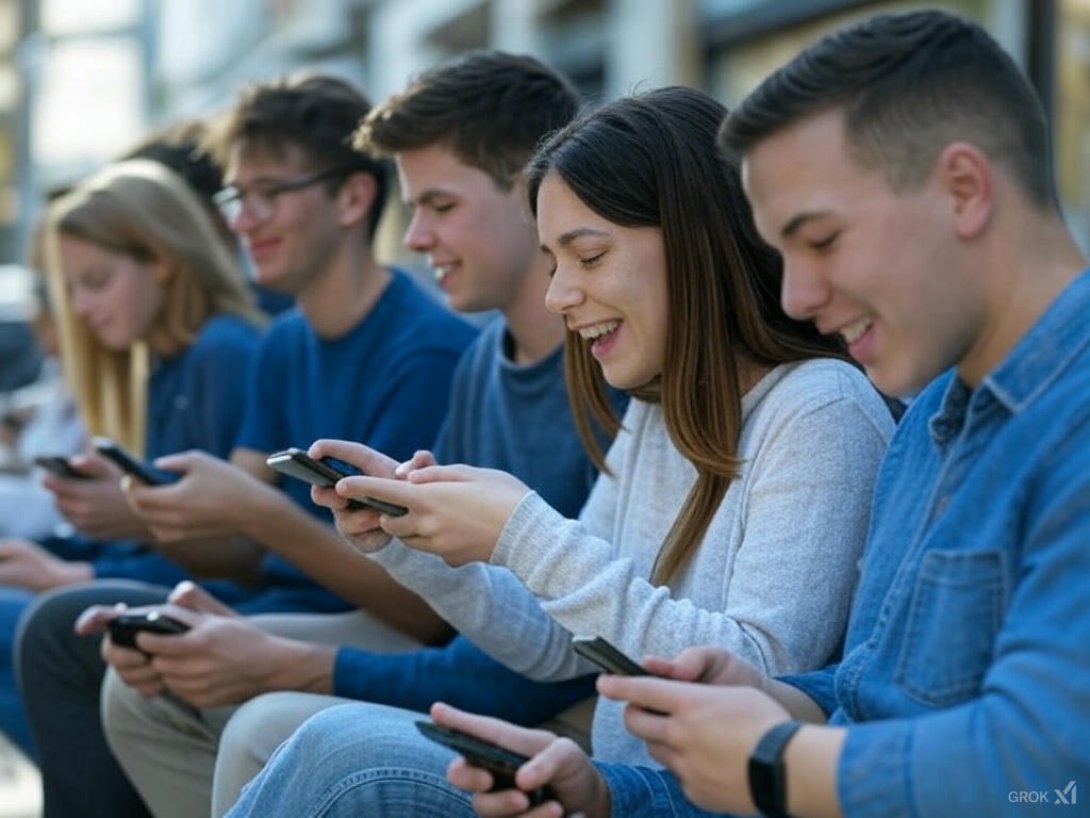 Jóvenes se divierten jugando en sus teléfonos móviles