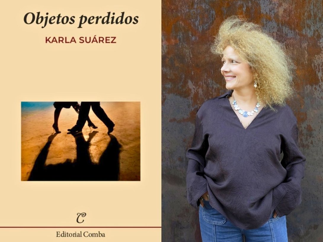 Cubierta de la novela "Objetos perdidos" y su autora Karla Suárez.