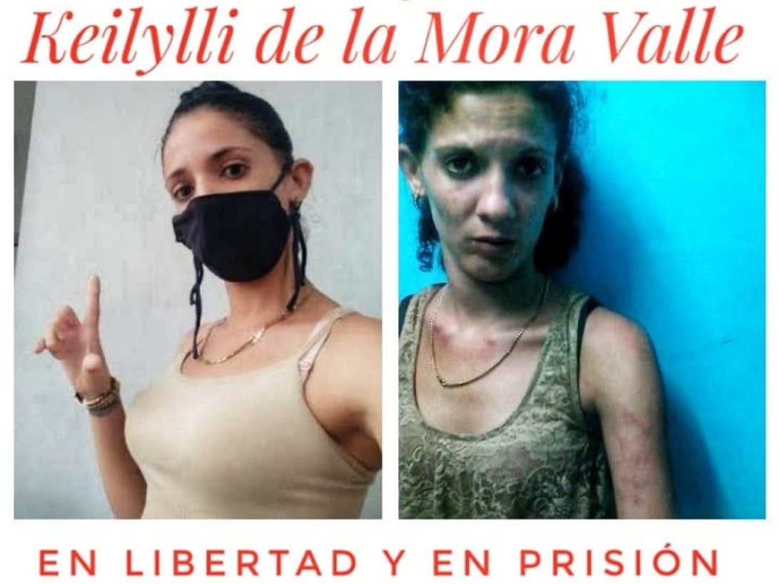 La joven Keilylli en dos momentos: antes de ser apresada y estando en prisión, donde se ve el deterioro sufrido. 