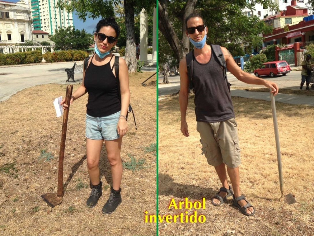 Jóvenes ambientalistas, Alexandra Lleonart y Lázaro Orihuela, sembrando árboles en La Habana (5 de junio de 2021)