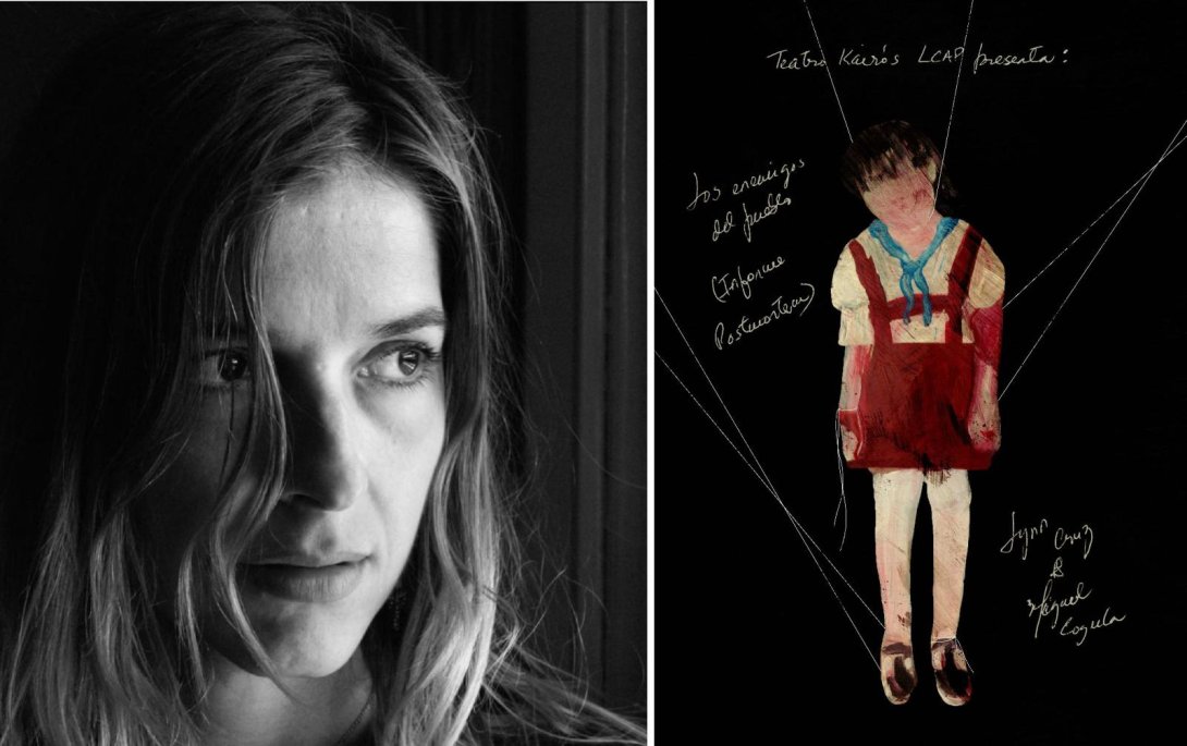 La actriz cubana Lynn Cruz y el cartel de "Los enemigos del pueblo".