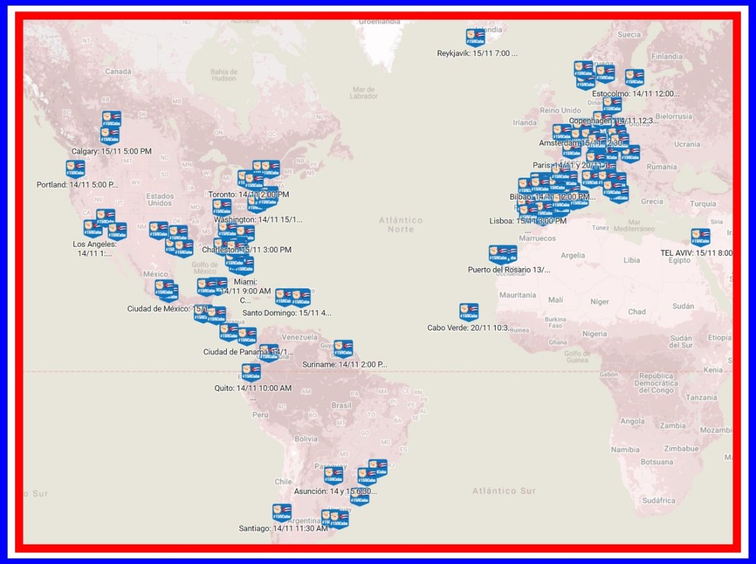 Mapa: Ciudades del Mundo donde se marchará en apoyo al 15N.