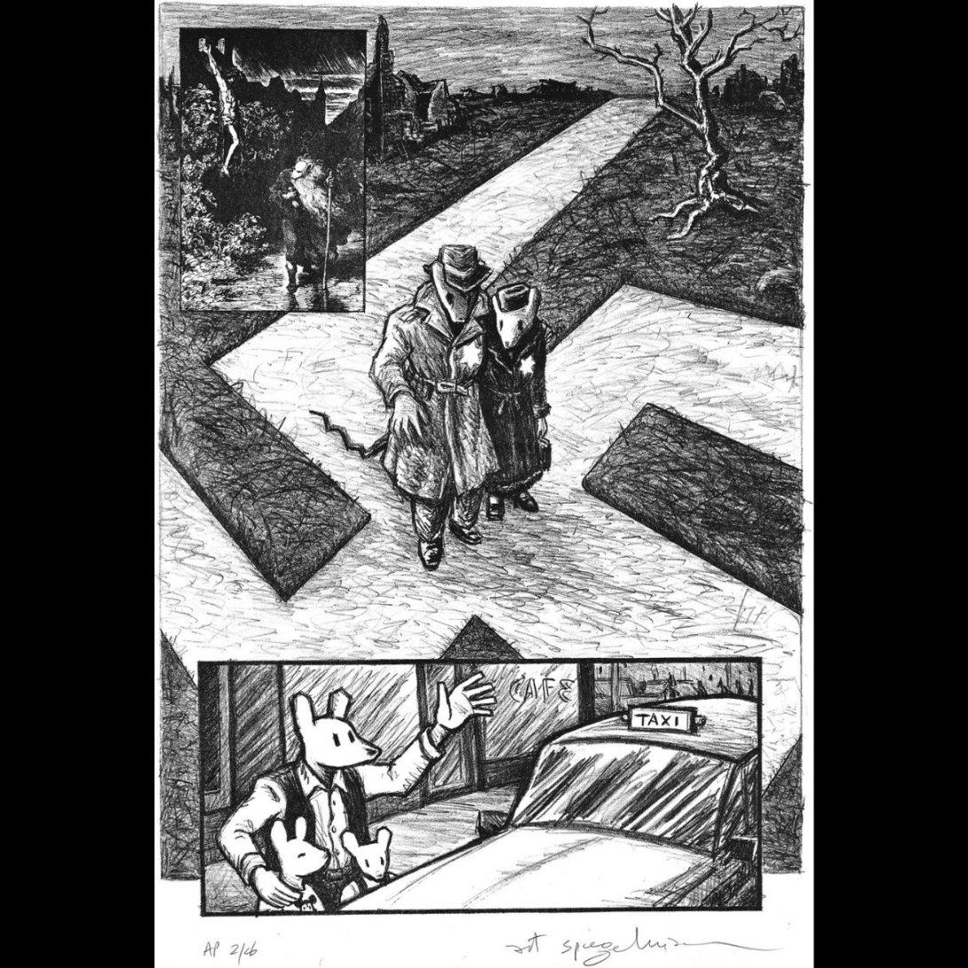 Página de la novela gráfica "Maus" del autor estadounidense Art Spiegelman. 