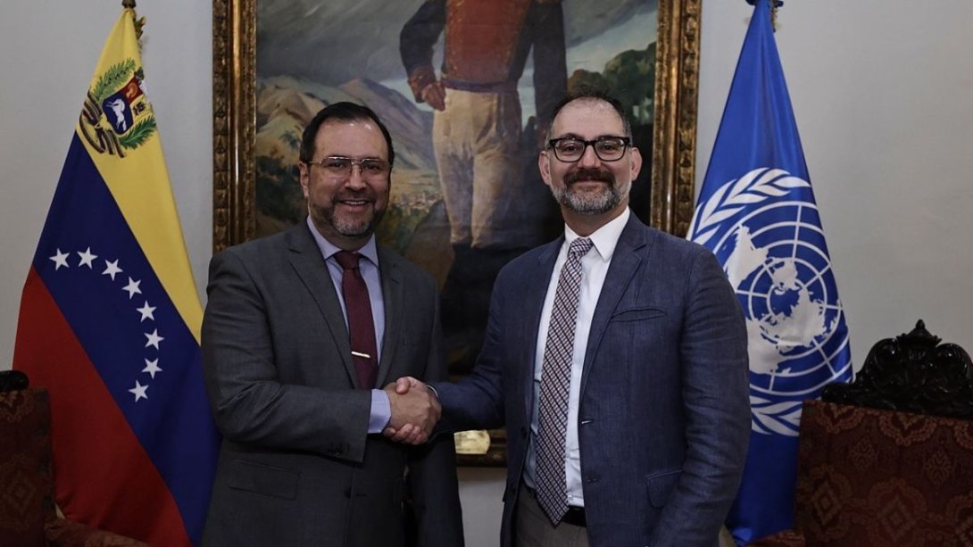 Yvan Gil, canciller de Venezuela bajo el gobierno de Nicolás Maduro y Michael Fakhri, relator especial de la ONU (febrero de 2024).
