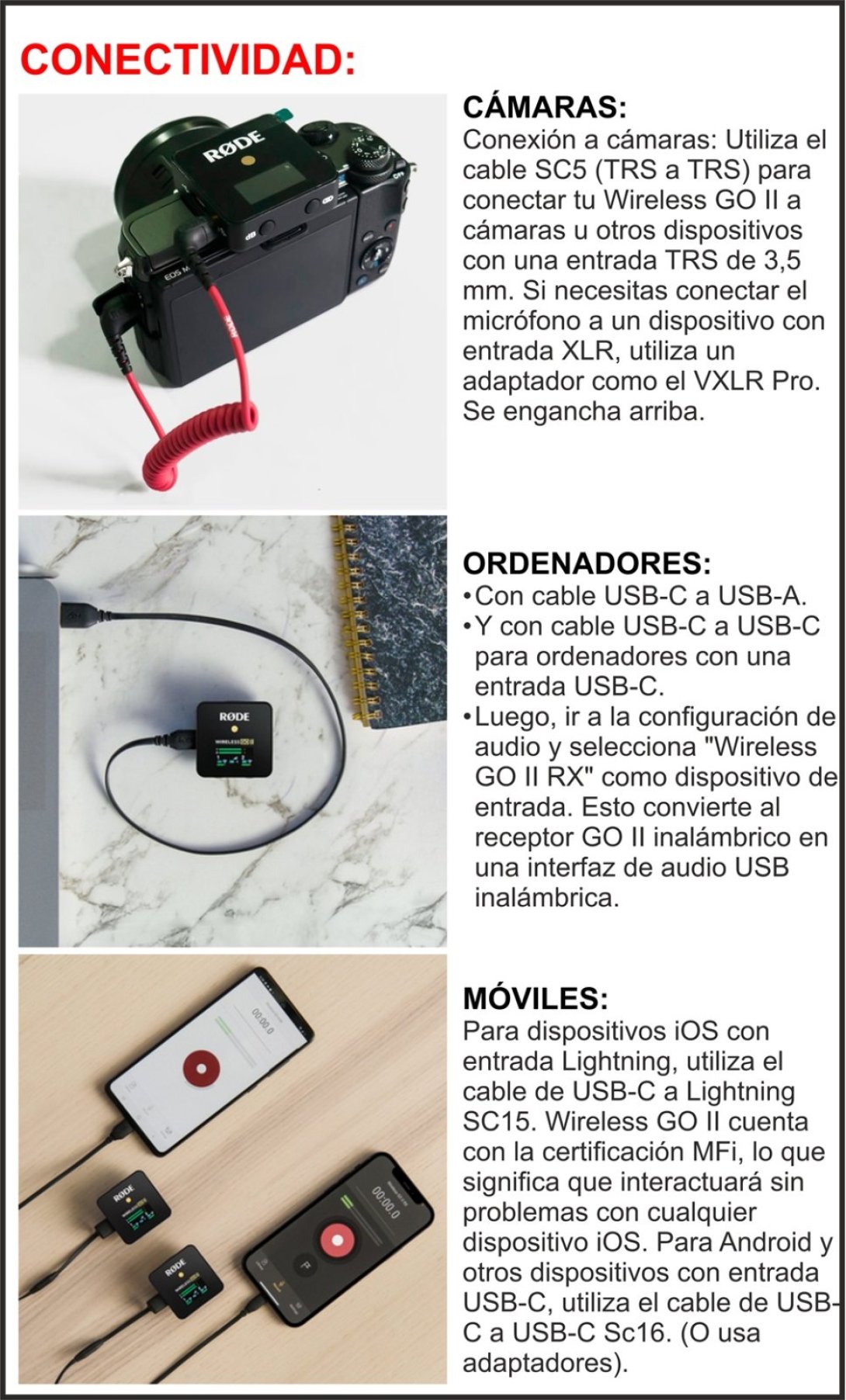 Conectividad del micrófono Rode Wireles GO II