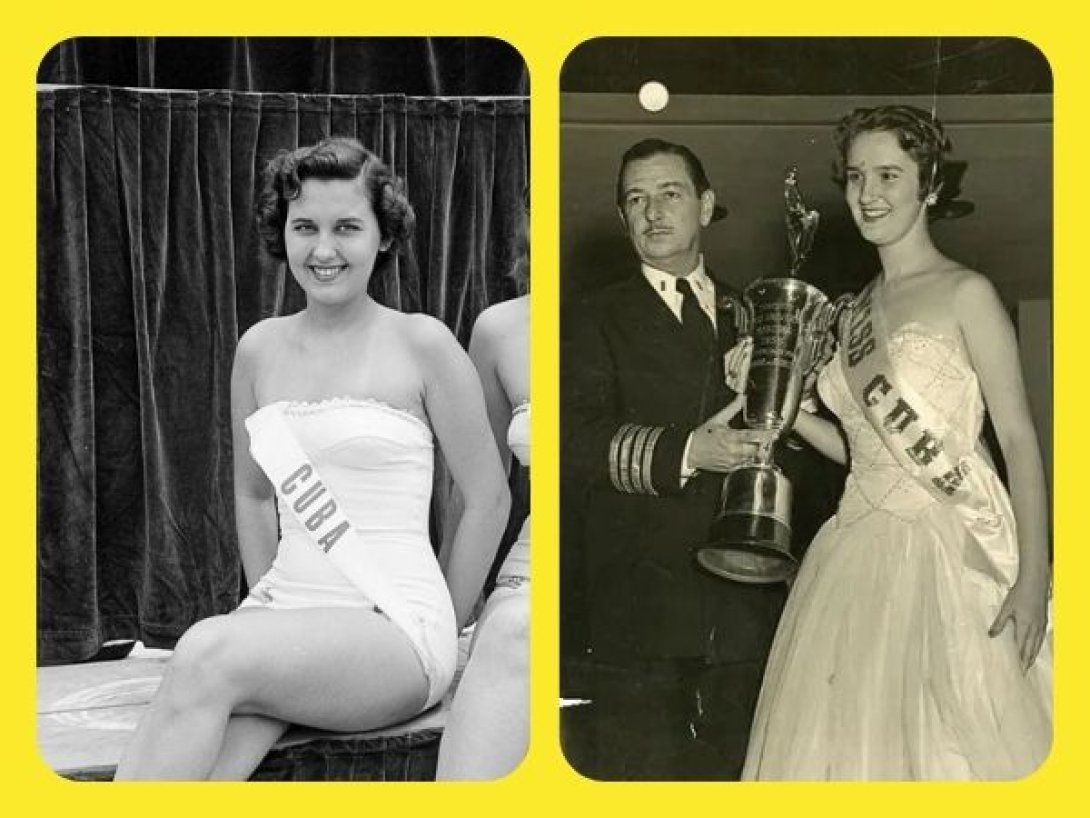 Gladys López y Isis Finlay, Miss Cuba 1952 y 1954, en retratos originales en blanco y negro.