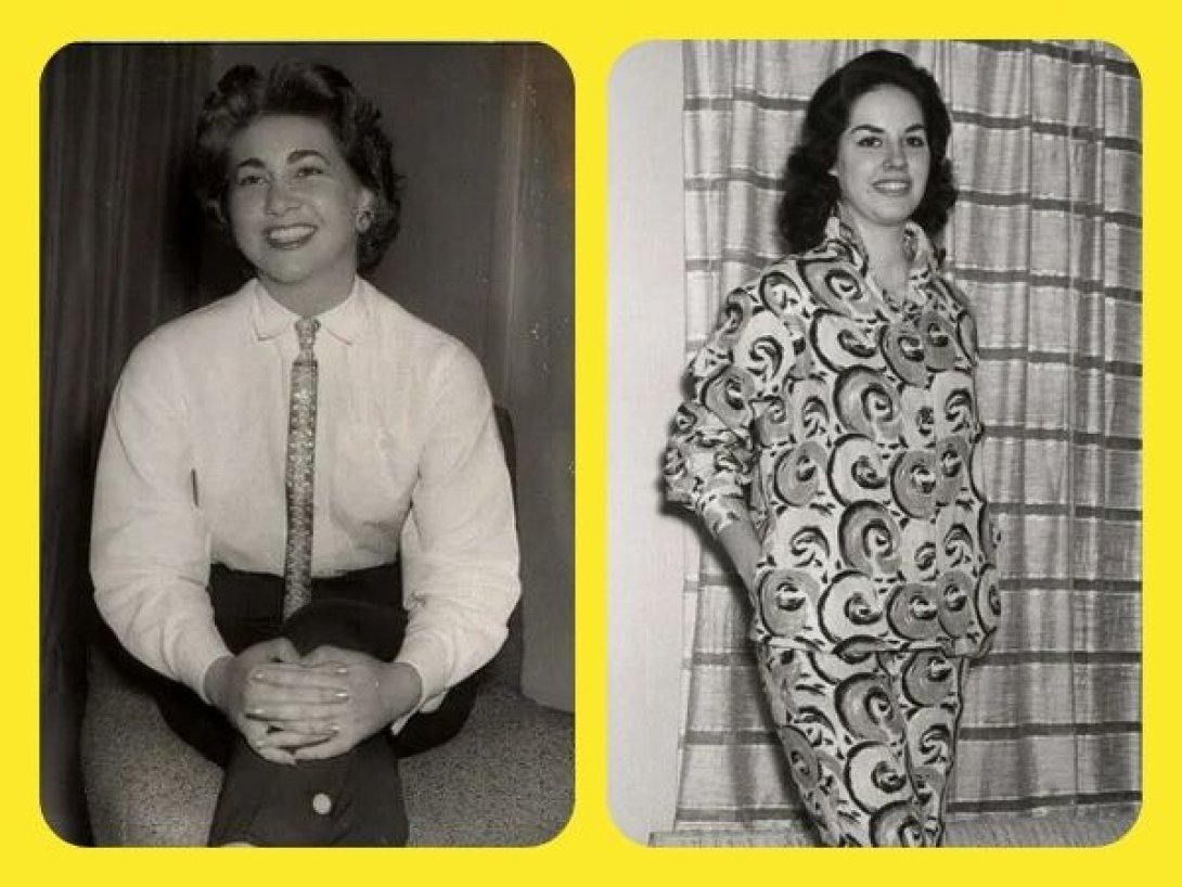 Gilda Marín y Marcia Rodríguez, Miss Cuba en 1955 y 1956, en retratos en blanco y negro con vestuario clásico.