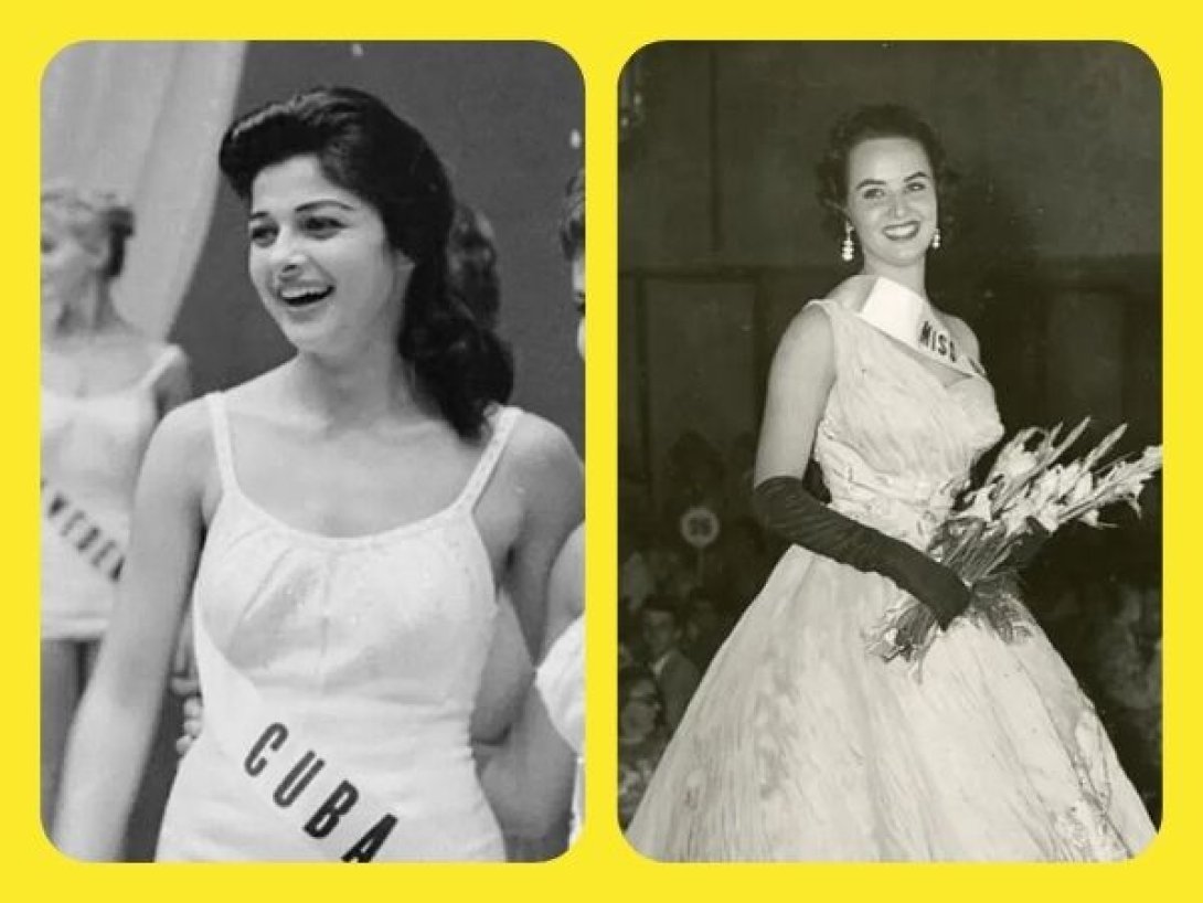 María Rosa Gamio y Arminia Pérez, Miss Cuba 1957 y 1958, durante su participación en Miss Universo.