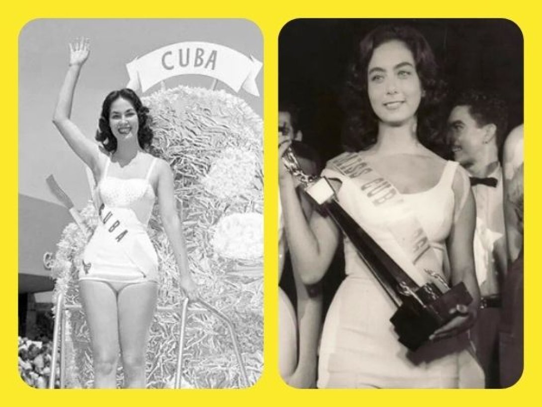 Irma Buesa y Flora Laughton Hoyos, Miss Cuba en 1959 y 1960, en retratos en blanco y negro.
