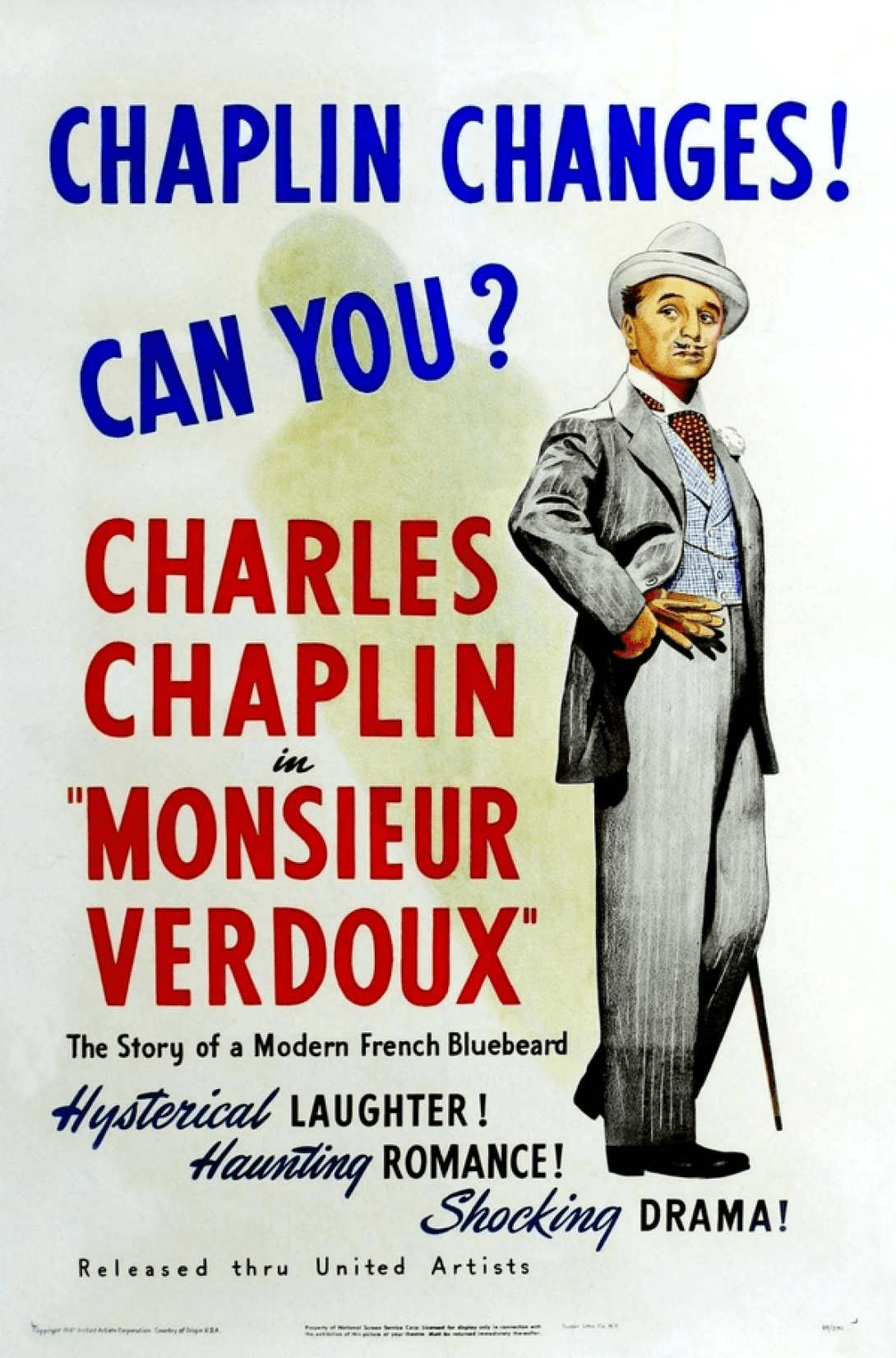 Cartel "Monsieur Vordeaux", película de Charles Chaplin. 