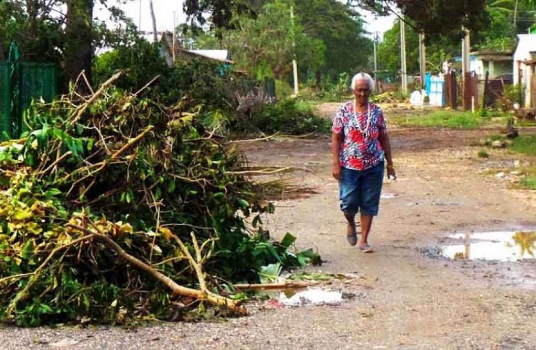 Mujer camina entre restos de ramas. Foto: Heriberto Machado