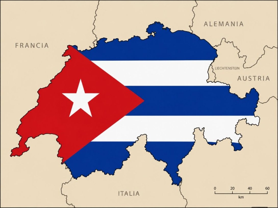 Mapa de Suiza con la bandera cubana.