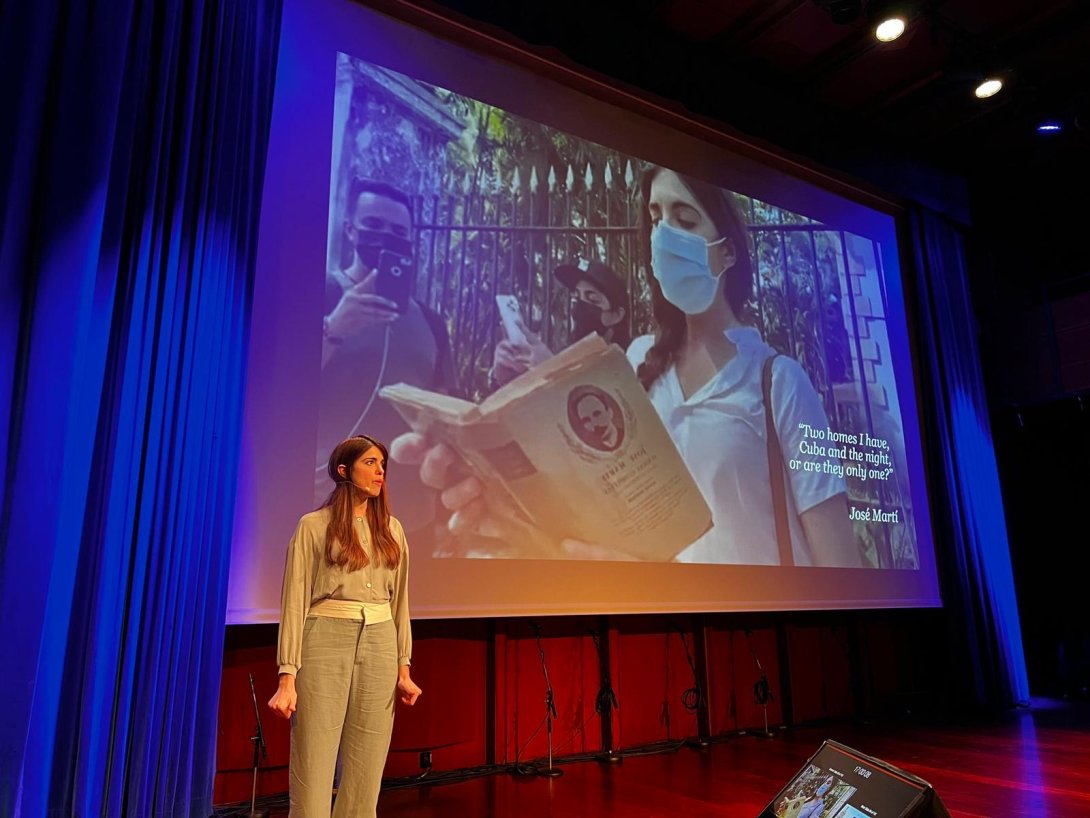 La activista cubana Carolina Barrero en el Oslo Freedom Forum.