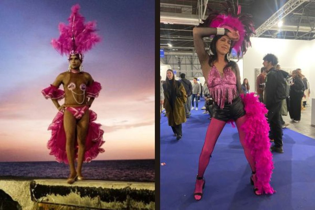 Luis Manuel Otero Alcántara y Nonardo Perea representando "Miss Bienal".